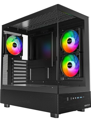 Xr, Atx Mid-Tower Pc Oyun Kasası, 3 x 120MM Argb Pwm Fanlar Önceden Yüklenmiş, Tam Görünüm Çift Temperli Cam Panel, Ahşap Tahıl Tasarım G/ç Arabirimi, 4090 Gpu'ları Destekleyin, 360MM Radyatör