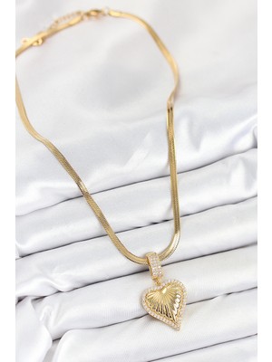 Youday Accessories 316L Çelik Zirkon Taşlı Kalp Model Gold Renk Kadın Kolye