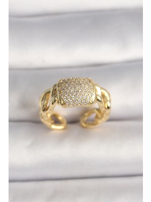 Youday Accessories Pirinç Gold Renk Ayarlanabilir Zirkon Taşlı Kadın Yüzük