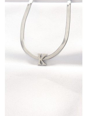 Youday Accessories 316L Çelik K Harfli Silver Renk Italyan Zincirli Kolye