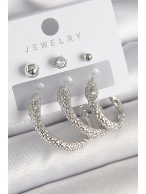 Youday Accessories Pirinç Gold Renk Zirkon Taş Detaylı Halka Yılan Model Kadın Küpe Seti