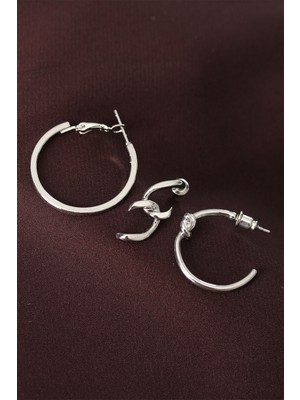 Youday Accessories Düğüm Model Gümüş Renk Metal Çoklu Halka Küpe