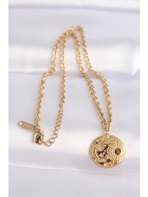 Youday Accessories 316L Çelik Zincir Altın Renk Oval Desenli Kolye