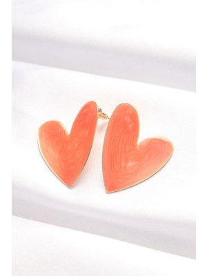 Youday Accessories Turuncu Renk Mineli Kalp Küpe