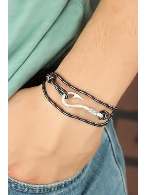 Youday Accessories Çizgi Desenli Metal Kancalı Erkek Bileklik