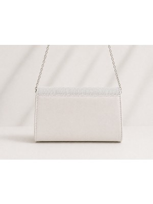 Krem Simli Kapaklı Zincir Askılı Abiye Çanta