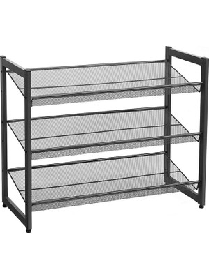 3 Katlı Metal Ayakkabı Rafı, Fileli Raf, Ayarlanabilir Koyma Alanlı Düz Veya Açılı Raf Zeminleri, Koridor, Giriş Alanı Için Istiflenebilir Depo Rafı, 74X62,8X30,7 Cm, Siyah, LMR03B
