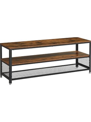 Tv Standı 60 Inç'e Kadar Tv'ler Için, Büyük Tv Dolabı, Konsol, Oturma Odası Masası, Metal Çerçeveli Sehpa, Vintage, Koyu Kahverengi LTV50BX, 140 x 40 x 52 cm