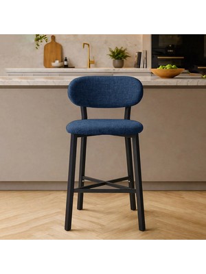 Lumodi Mobilya Luna Prime Bar Sandalyesi 65 cm Keten Kumaş Metal Ayaklı Mutfak Ada Sandalyesi