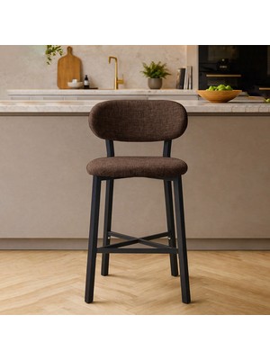 Lumodi Mobilya Luna Prime Bar Sandalyesi 65 cm Keten Kumaş Metal Ayaklı Mutfak Ada Sandalyesi