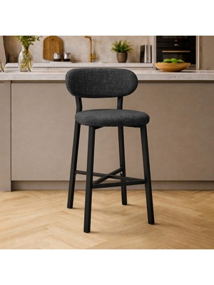 Lumodi Mobilya Luna Prime Bar Sandalyesi 65 cm Keten Kumaş Metal Ayaklı Mutfak Ada Sandalyesi