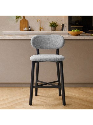 Lumodi Mobilya Luna Prime Bar Sandalyesi 65 cm Keten Kumaş Metal Ayaklı Mutfak Ada Sandalyesi