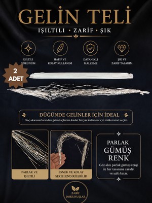 Aktar Halil 2 Parlak Gümüş Rengi Gelin Teli Çile Zarif Tasarım 45 cm Uzunluk