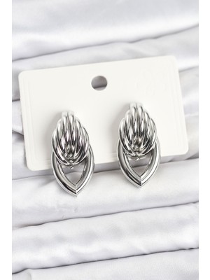 SHC4200 Pirinç Gümüş Renk Sarmal Damla Model Kadın Küpe - TJ-BKP11639
