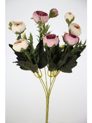 Handanca Yapay Çiçek Pastel Şakayık Gül Demeti 30CM Krem-Pembe