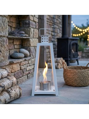 Starfire Bio Lantern L Beyaz Taşınabilir Bioethanol Şömine – Dumansız, Kokusuz