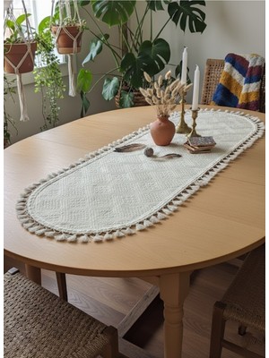 Handanca Püskül Detaylı Buldan Bezi Otantik Oval Runner 40X110 cm