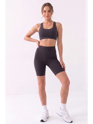 Onlio Giyim Antrasit Yüksek Bel Toparlayıcı Iç Göstermez Esnek Rahat Spor Biker Şort Tayt