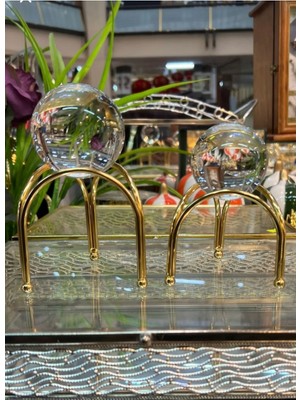 Handanca 2 Li Kristal Küre 3 Ayak Gold Renk 2 Li Gold 3 Ayak Kristal Küre