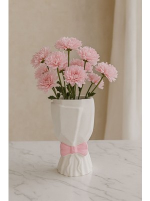 Handanca Iskandinav Büyük Buket Vazo Pempe Papyonlu 20X10X10 cm Vazo Biblo Dekoratif Masa Üstü