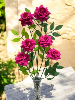 Handanca Yapay Çiçek 2 Adet 3 Kafalı Fuşya Gül