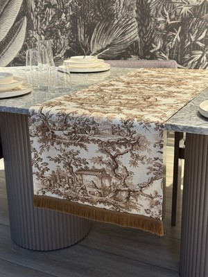 Handanca Rustik Köylü Kadın Dekoratif Baskılı Saçaklı Runner 1 Adet 40X140CM (Skscr-12)