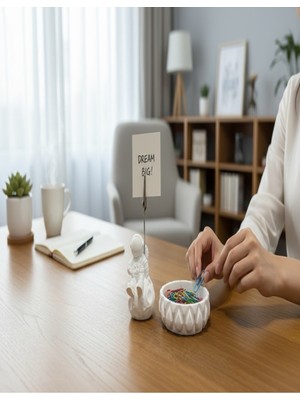 Handanca Taş Tozu Dekoratif Notluk ve Ataçlık Seti Masa Üstü Ofis & Ev Aksesuarı