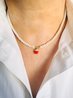 Devi Fashion Çilek Uçlu Inci Kolye 42 cm