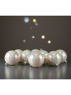My Balli Store Yılbaşı Süsü Sedefli Yuvarlak 3'lü Top 8 cm