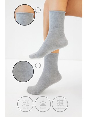 Bamboo Star Bambu Kadın Lastiksiz Gri Soket Dikişsiz Premium Çorap Iz Bırakmaz - Sıkmayan Çorap