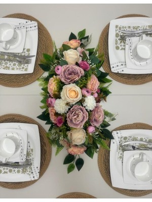 Handanca Yapay Çiçek Yemek Masası Çiçeği Pudra Şakayık Krem Gül Yapay Masa Çiçeği