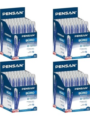 CetKing Paket Pensan Büro Mavi Tükenmez Kalem 50'li Toplam 200 Adet