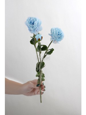 Handanca Yapay Çiçek 3lü Şakayık Ranunculus Dalı 50 cm Açık Mavi