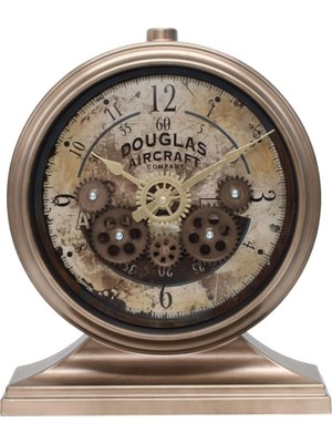 CetKing Serisi Antik Eskitme Kadranlı Döner Çarklı 32X28 cm Ev ve Ofis Masa ve Duvar Saati Rakamlı Bronz