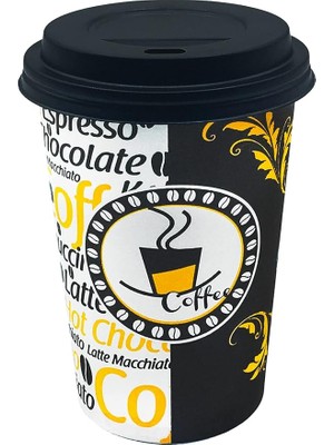 CetKing Cup 12 Oz Siyah Kapaklı Karton Bardak 300 ml - 100'LÜ (Latte Bardağı)