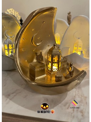 Handanca Ramazan Kabe Namaz Temalı Ay Şehri - Rahleli LED Işıklı Fanos | Şık Modern Dekor Bayram Süsü 15CM
