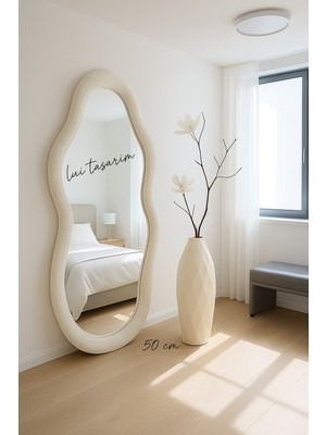 Handanca Krem Rengi Vazo Uzun Xxl Boy 50CM Hermes Seramik Modern Şık Vazo