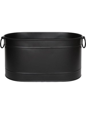 CetKing Siyah Uzun Oval Askı Kulplu Tasarım Şömine-Soba Odun Depolama Saklama Kovası 55X35X29 cm