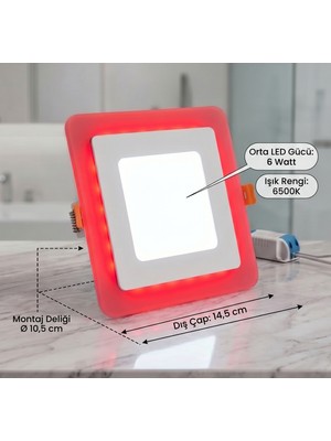 Cnl Kare Sıva Altı LED Spot Aydınlatma 9 Watt Çift Renk 3 Kademe Kırmızı Beyaz Gece Lambası Armatür