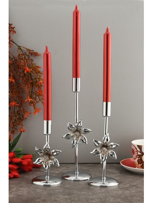 Handanca Flower Gümüş Mumluk Dekoratif Şamdan Paslanmaz Kaplama Metal Modern ve Klasik Mum Tutacağı