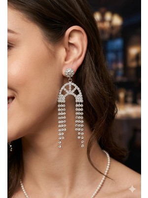 KLC Takı Kadın Sallantılı Zirkon Taşlı Küpe Abiye Günlük Düğün Nişan Trend