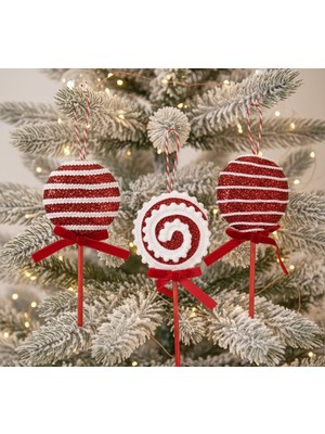 My Balli Store Yılbaşı Süsü 3 Lü Lolipop Kırmızı 15 cm