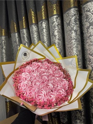 Handanca 19'lu Solmayan Pembe Gül Buketi