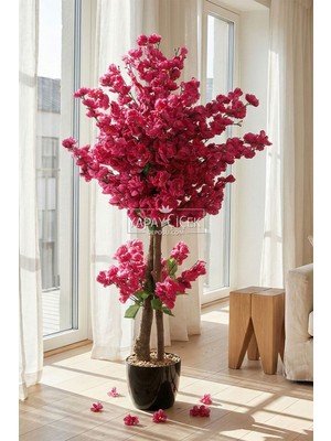 Handanca Saksıda Yapay 2 Gövdeli Bahar Dalı Ağacı 100 cm Mor