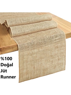 Handanca %100 Doğal Jüt Runner, Dekoratif Hasır Kumaş Masa Örtüsü, Otantik Runner