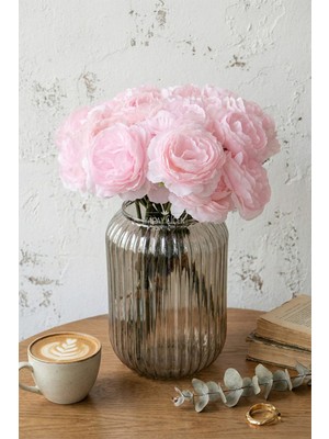 Handanca Yapay Çiçek 7li Çay Gülü Demeti 30 cm Toz Pembe