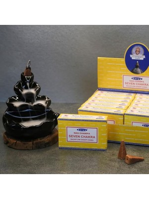CetKing Nag Champa Konik Tütsü- Backflow Cones (Geri Akışkanlı)(Premium Natural Incense Cones) (7 Chakra)