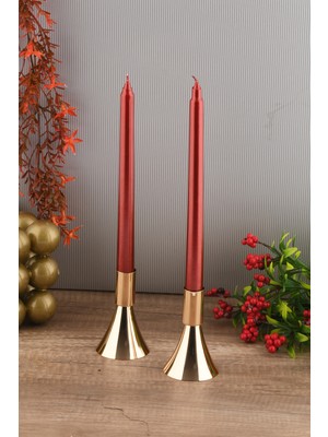 Handanca Pure 2'li Şamdan Seti Küçük Gold Renk Dekoratif Metal Mumluk