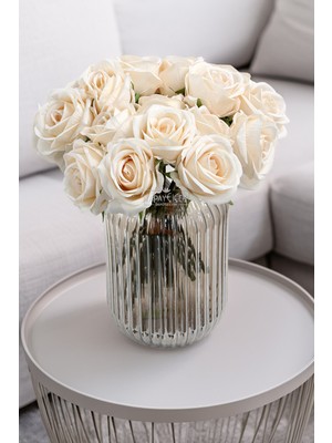 Handanca Yapay Çiçek Premium 7'li Engerek Gülü Demeti 25 cm Krem