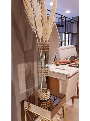 Handanca Metal Tel Hasır Örgülü Özel Tasarım Pampas Vazosu Üç Örgü 55- 60 cm